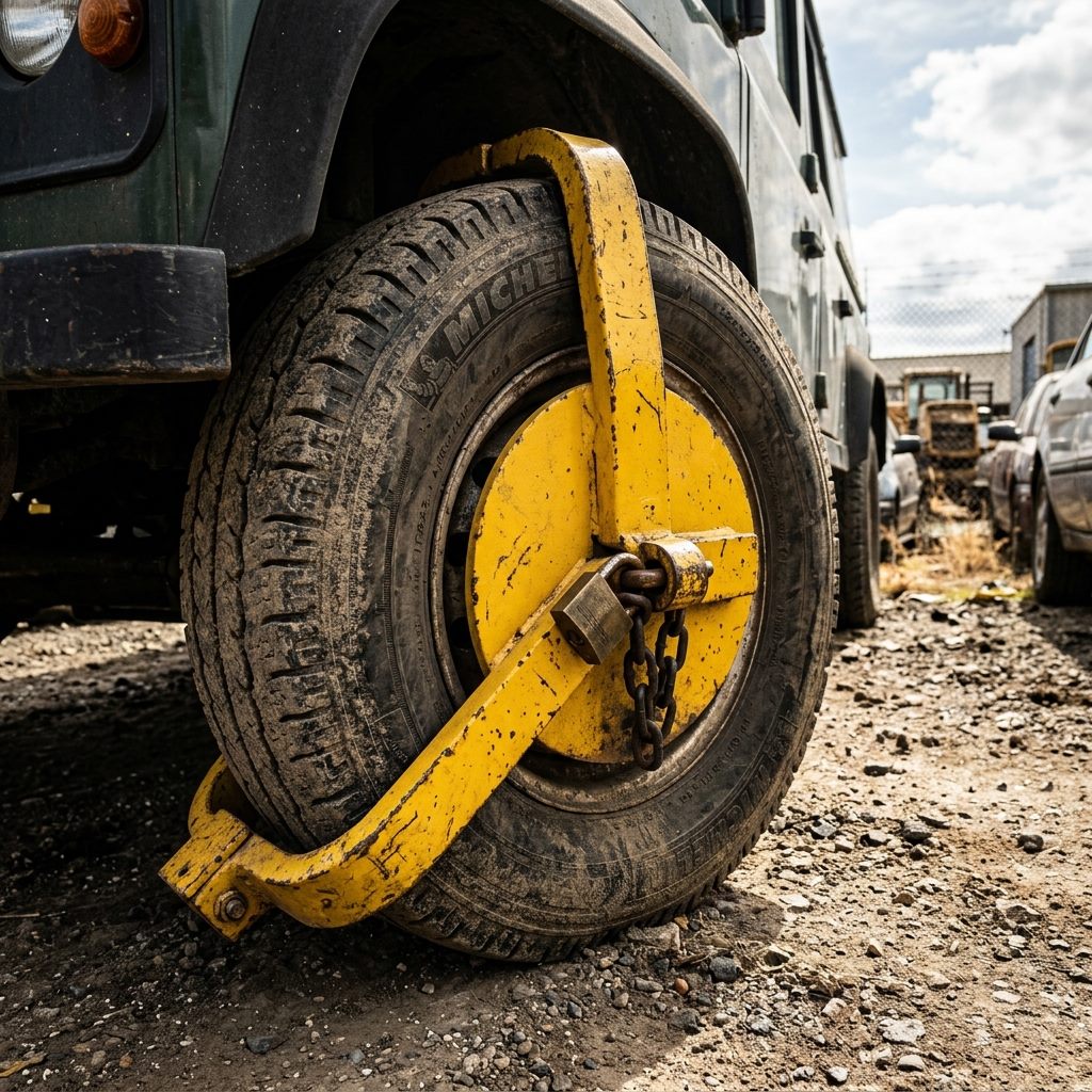 Roda de carro bloqueada com trava de segurança